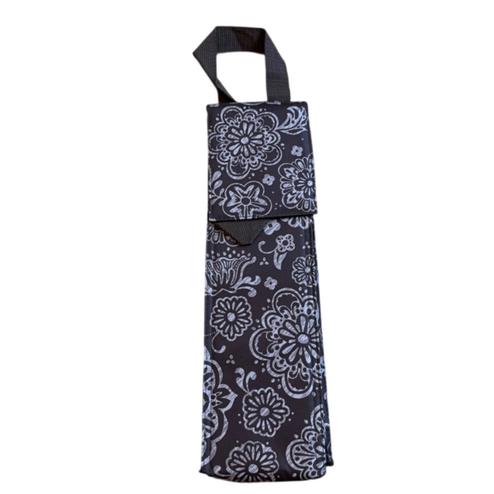 NEW Thirty-One Wine Cooler Thermal Bag Brown White Floral Paisley Bottle Carrier - Picture 2 of 4